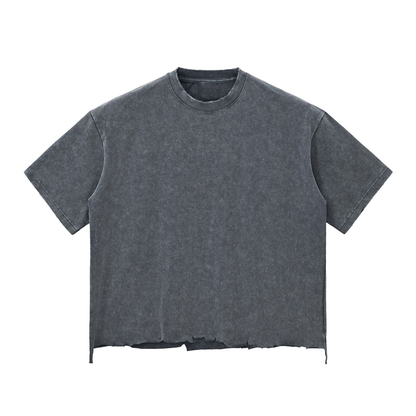 Unisex Snow Wash Raw-Hem Oversized T-Shirt in washed cement gray