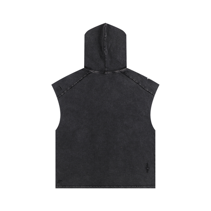 Unisex Snow Washed Boxy Hooded Tank Top in black, alternate angle