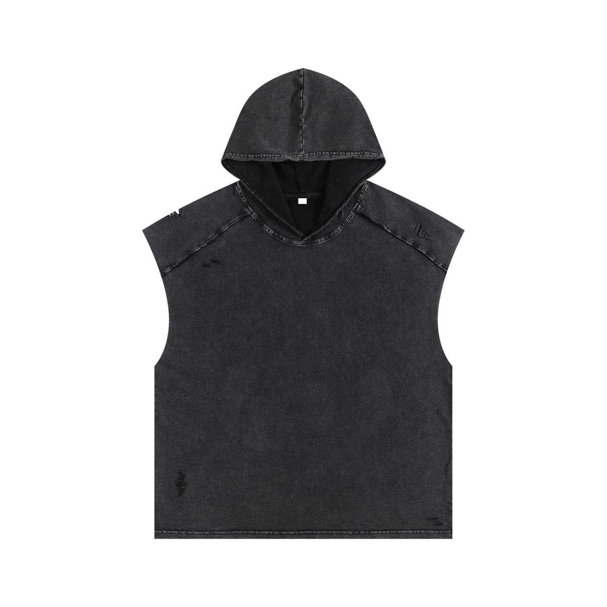 Unisex Snow Washed Boxy Hooded Tank Top in black