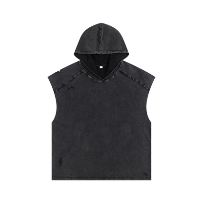 Unisex Snow Washed Boxy Hooded Tank Top in black