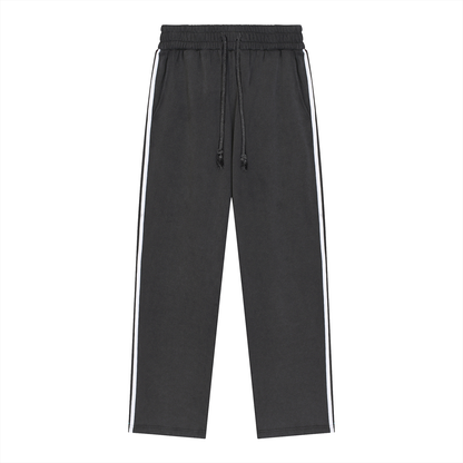 Unisex Snow Washed Contrast Tape Sweatpants in black