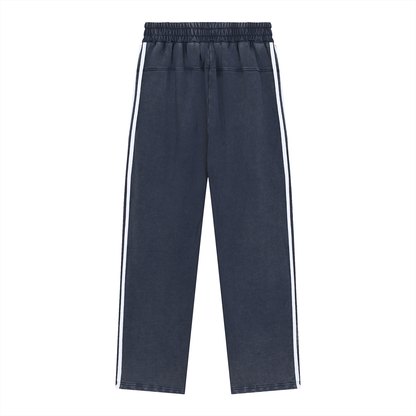 Unisex Snow Washed Contrast Tape Sweatpants in blue, alternate angle
