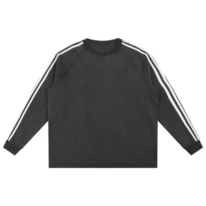 Unisex Snow Washed Contrast Tape Sweatshirt in black