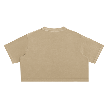 Unisex Snow Washed Crop Top in khaki, alternate angle
