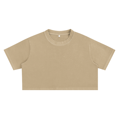 Unisex Snow Washed Crop Top in khaki