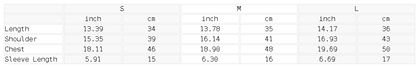 Size chart for the Unisex Snow Washed Crop Top