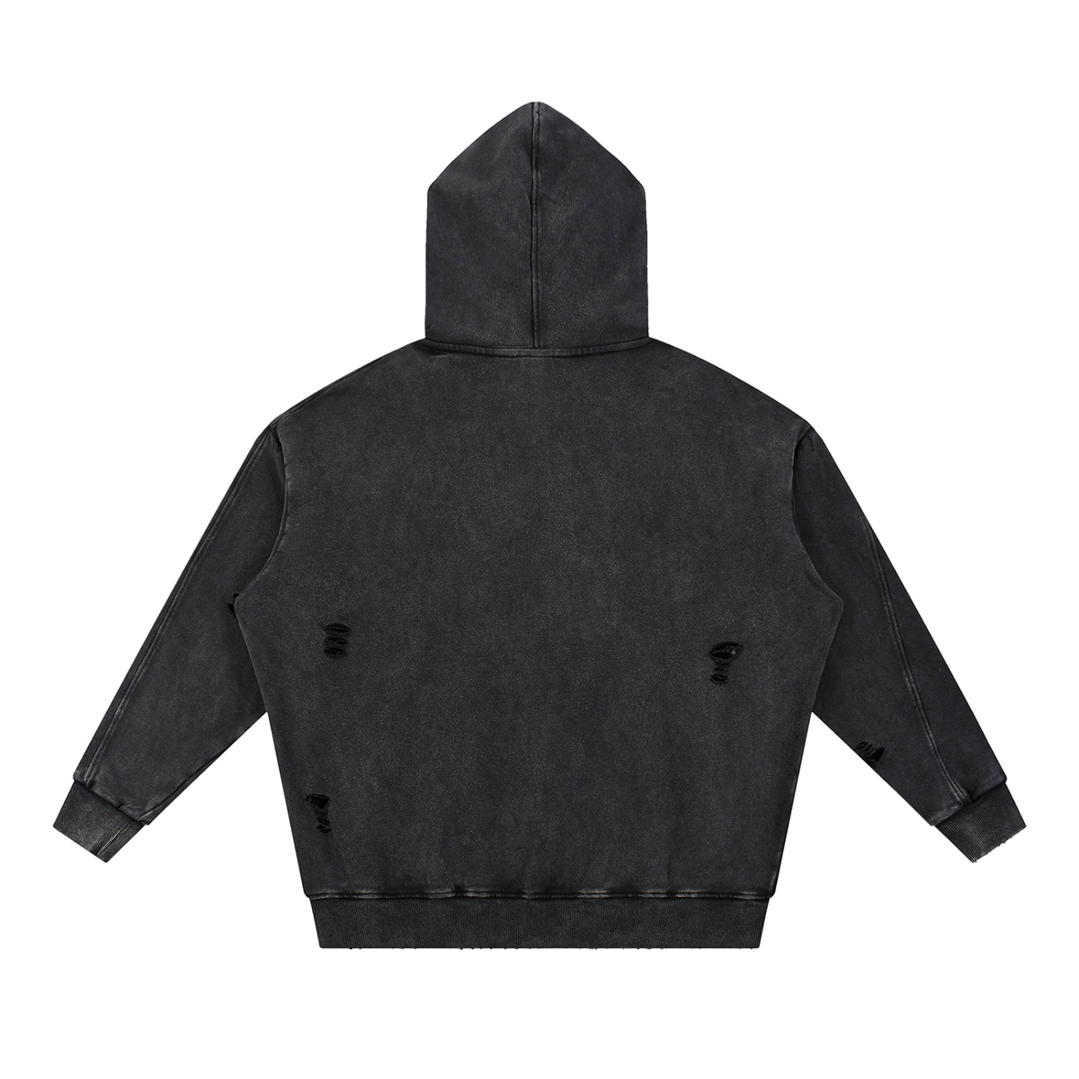 Unisex Snow Washed Distressed Panel Pocket Hoodie in black, alternate angle