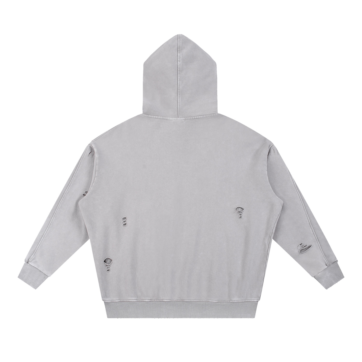 Unisex Snow Washed Distressed Panel Pocket Hoodie in light gray, alternate angle