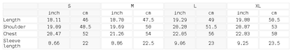 Size chart for the Unisex Snow Washed Drop Shoulder T-Shirt