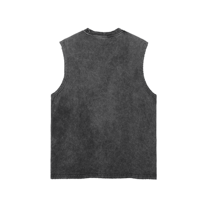 Unisex Snow Washed Frayed Hem Tank Top in black, alternate angle