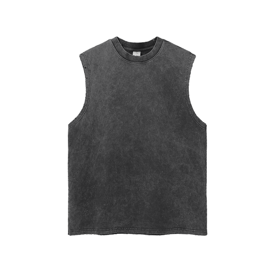 Unisex Snow Washed Frayed Hem Tank Top in black