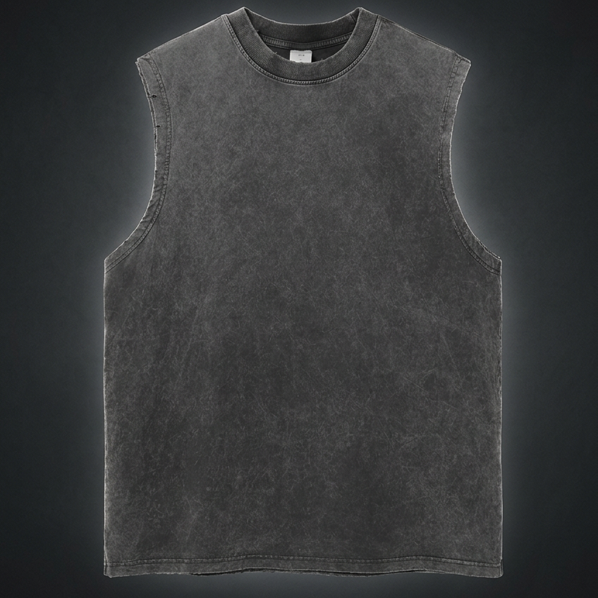 Unisex Snow Washed Frayed Hem Tank Top