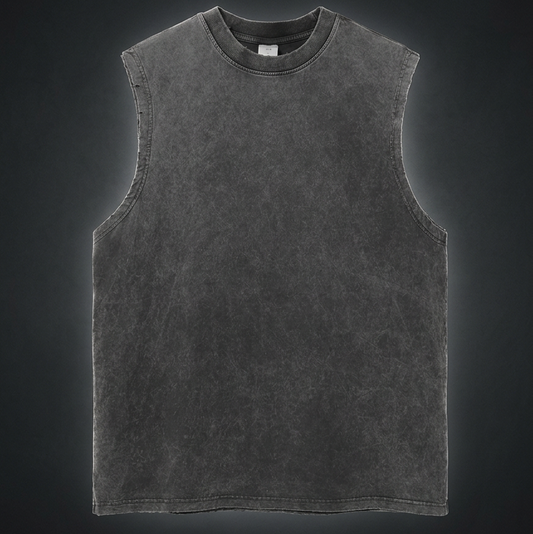 Unisex Snow Washed Frayed Hem Tank Top