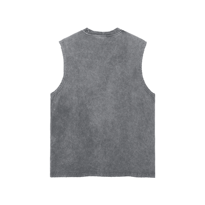 Unisex Snow Washed Frayed Hem Tank Top in dark gray, alternate angle