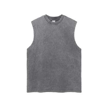 Unisex Snow Washed Frayed Hem Tank Top in dark gray