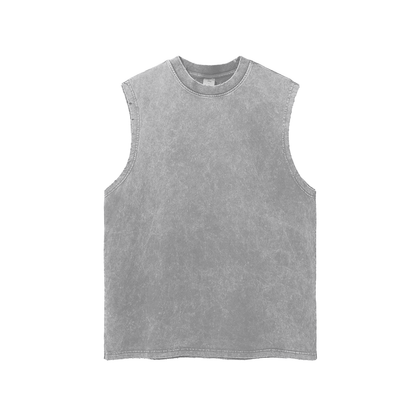 Unisex Snow Washed Frayed Hem Tank Top in light gray