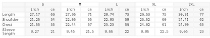 Size chart for the Unisex Snow Washed Frayed T-Shirt