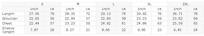 Size chart for the Unisex Snow Washed Heavyweight T-Shirt