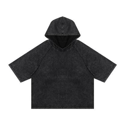 Unisex Snow Washed Hooded Boxy T-Shirt in black