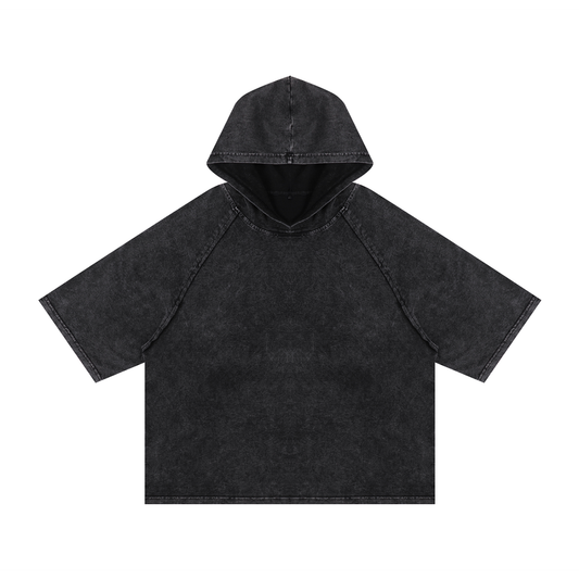 Unisex Snow Washed Hooded Boxy T-Shirt in black