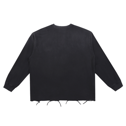 Unisex Snow Washed Long Sleeve Cotton T-Shirt in black, alternate angle