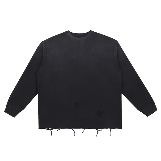 Unisex Snow Washed Long Sleeve Cotton T-Shirt in black