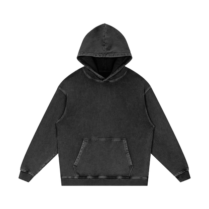 Unisex Snow Washed Loose Cotton Hoodie in black beauty