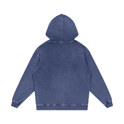Unisex Snow Washed Loose Cotton Hoodie in dark blue, alternate angle