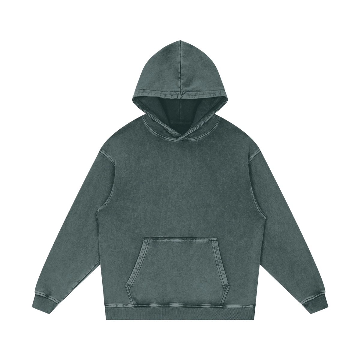 Unisex Snow Washed Loose Cotton Hoodie in dark green