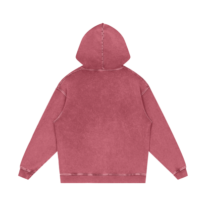 Unisex Snow Washed Loose Cotton Hoodie in dark red, alternate angle
