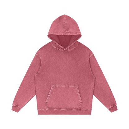 Unisex Snow Washed Loose Cotton Hoodie in dark red