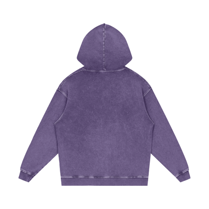 Unisex Snow Washed Loose Cotton Hoodie in purple, alternate angle