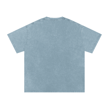 Unisex Snow Washed Oversized Cotton T-Shirt in blue jeans, alternate angle