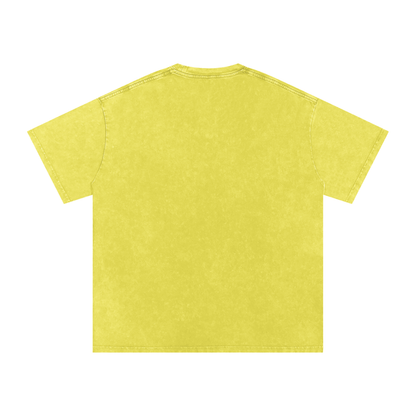 Unisex Snow Washed Oversized Cotton T-Shirt in olive yellow, alternate angle