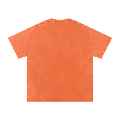 Unisex Snow Washed Oversized Cotton T-Shirt in orange, alternate angle