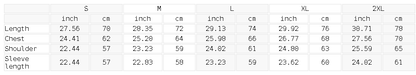 Size chart for the Unisex Snow Washed Oversized Sweatshirt