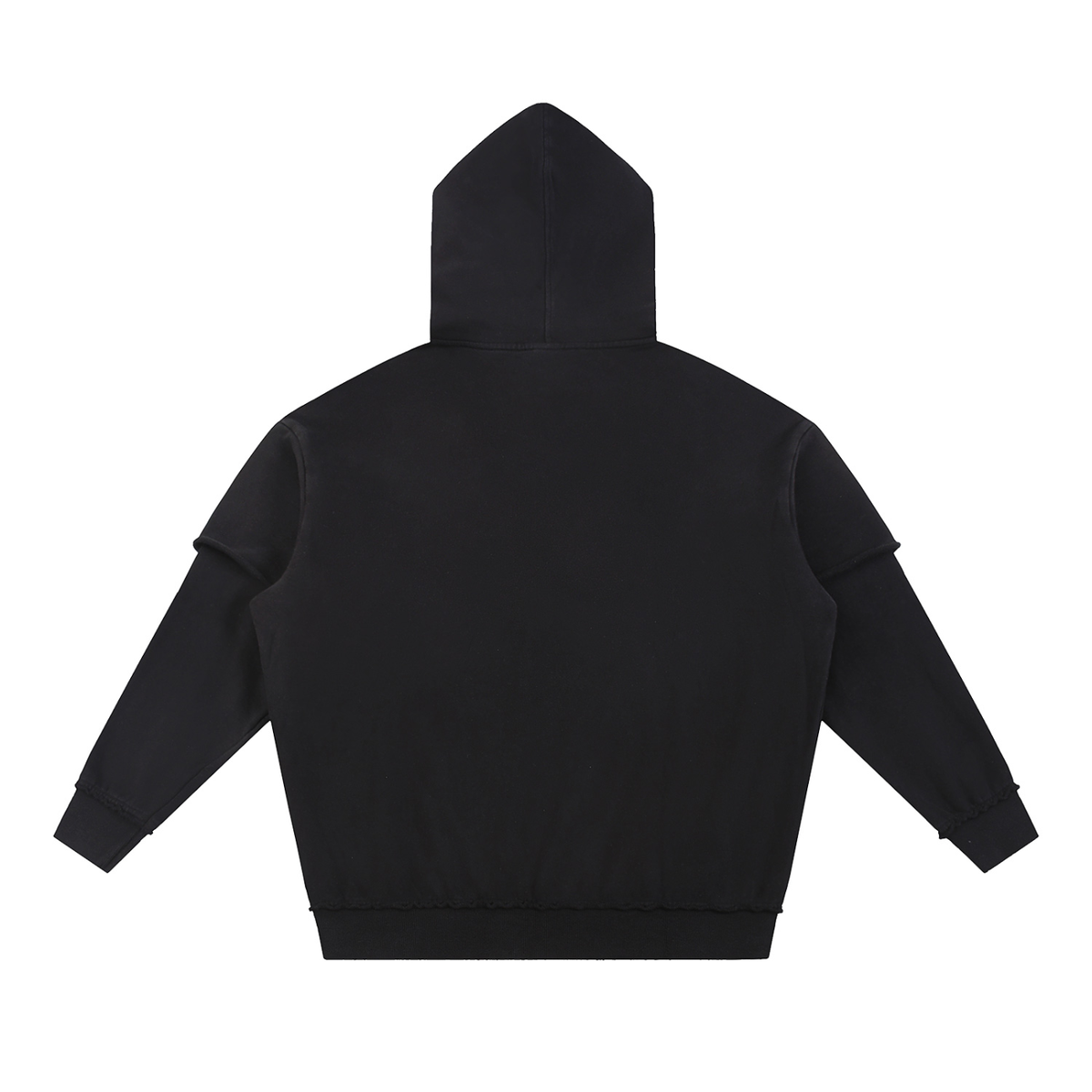 Unisex Snow Washed Raw Edge Double Layered Hoodie in black, alternate angle