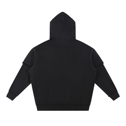 Unisex Snow Washed Raw Edge Double Layered Hoodie in black, alternate angle