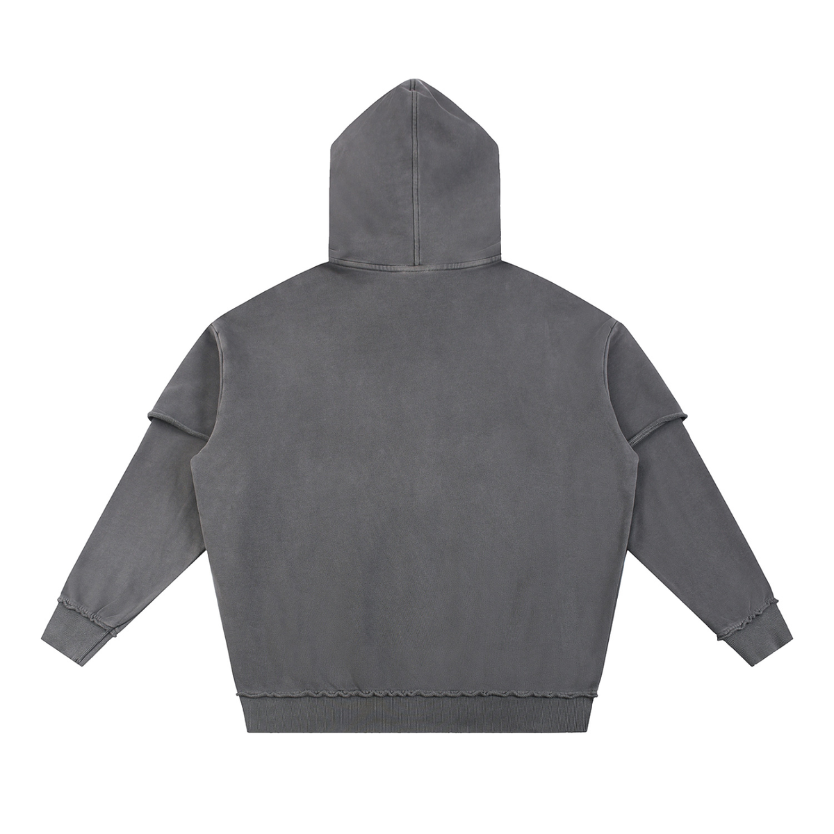 Unisex Snow Washed Raw Edge Double Layered Hoodie in dark gray, alternate angle