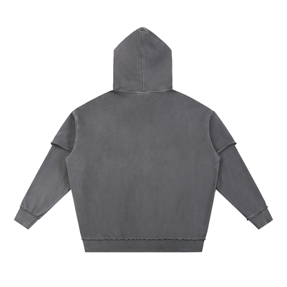 Unisex Snow Washed Raw Edge Double Layered Hoodie in dark gray, alternate angle