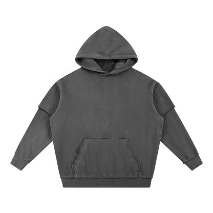 Unisex Snow Washed Raw Edge Double Layered Hoodie in dark gray