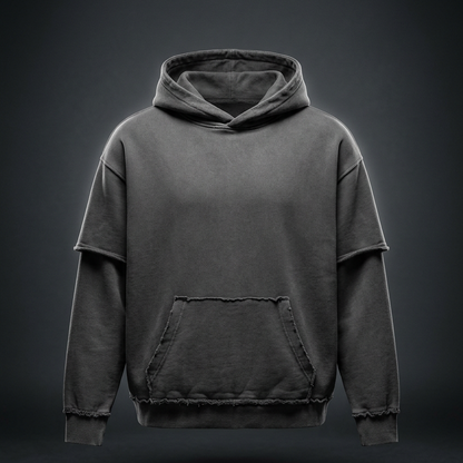 Unisex Snow Washed Raw Edge Double Layered Hoodie