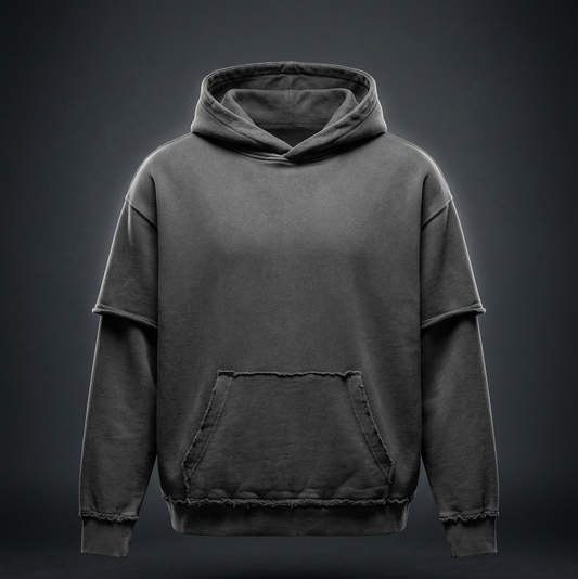 Unisex Snow Washed Raw Edge Double Layered Hoodie