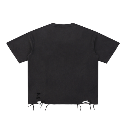 Unisex Snow Washed Raw-Hem T-Shirt in black, alternate angle