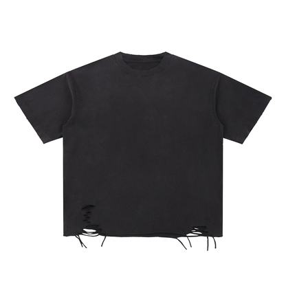 Unisex Snow Washed Raw-Hem T-Shirt in black