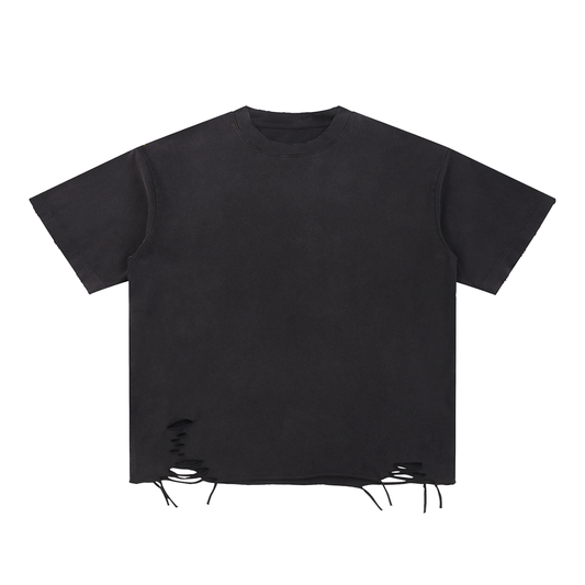 Unisex Snow Washed Raw-Hem T-Shirt in black