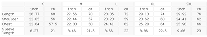 Size chart for the Unisex Snow Washed Raw-Hem T-Shirt