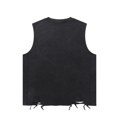 Unisex Snow Washed Raw-Hem Tank Top in black, alternate angle