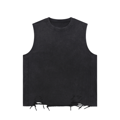 Unisex Snow Washed Raw-Hem Tank Top in black
