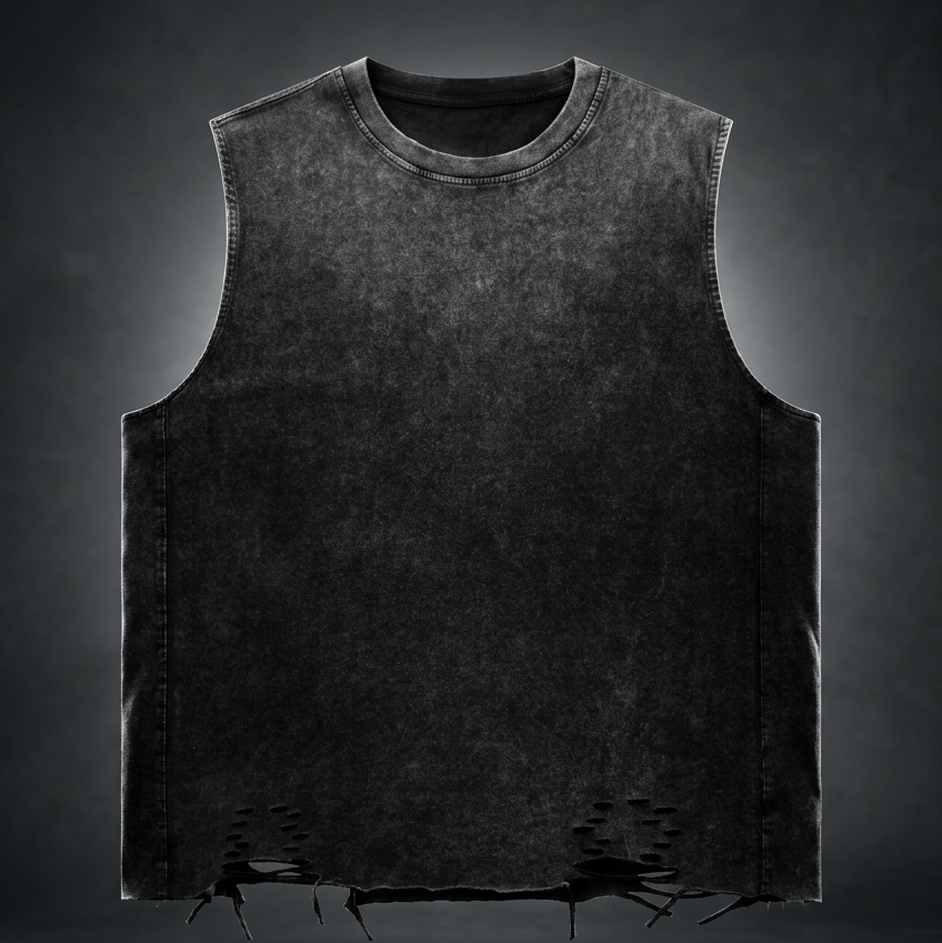 Unisex Snow Washed Raw-Hem Tank Top